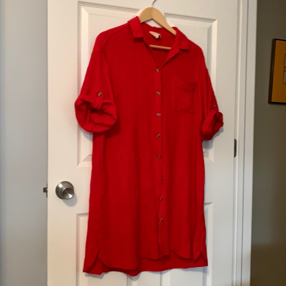 Sezane Sofia Red Button Up Dress